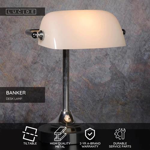 Lucide BANKER - Desk lamp - 1xE14 - Chrome - USP